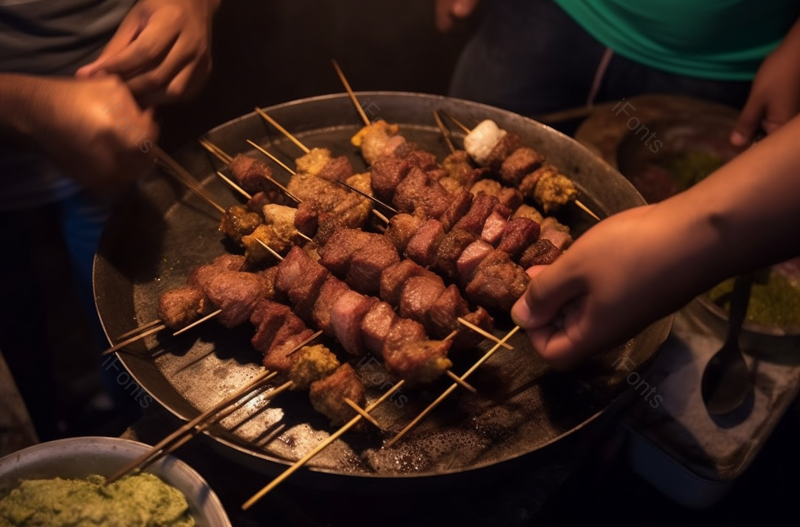 中国新疆乌鲁木齐夜晚的超大串烧烤烤羊肉串烤肉串餐饮美食图像摄影,高清,摄影图,摄影图片,图片大全,摄影图免费下载